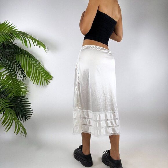 Vintage 90s White Coquette Cottagecore Angelcore Midi Lace Half Slip Skirt / M - Picture 2 of 6
